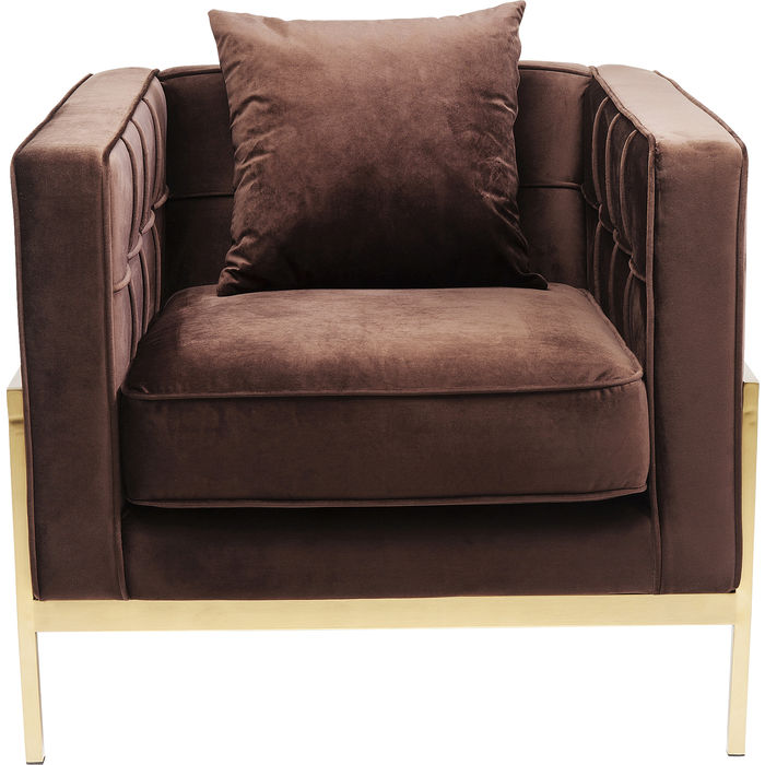 дизайнерско кресло каре кафяво плюшено кресло златно 83530 kare design