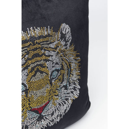 51153 kare design tiger face луксозна дизайнерска декоративна възглавница черен плюш каре