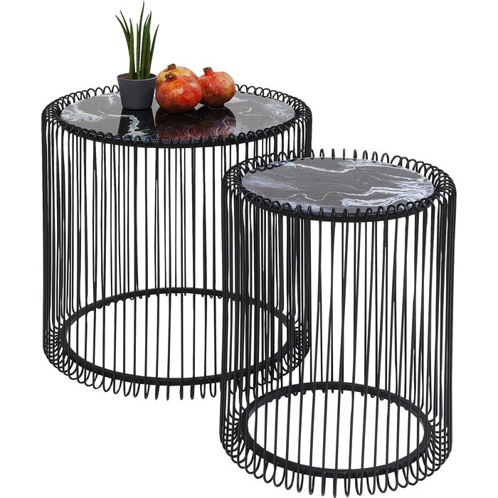 84328 kare design wire table set дизайнерски мебели черен мрамор помощни маси модерен стил луксозно обзавеждане